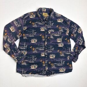 Outdoor Life Field Tested Mens Mallard Duck Print Shirt Navy Blue Long Sleeve XL